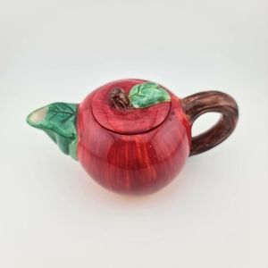 Vintage Porcelain Small Red Apple Shaped Teapot